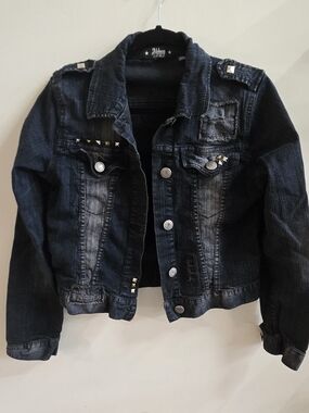 Abbey Dawn by Avril Lavigne Dark Wash Studded Distressed Denim Jacket